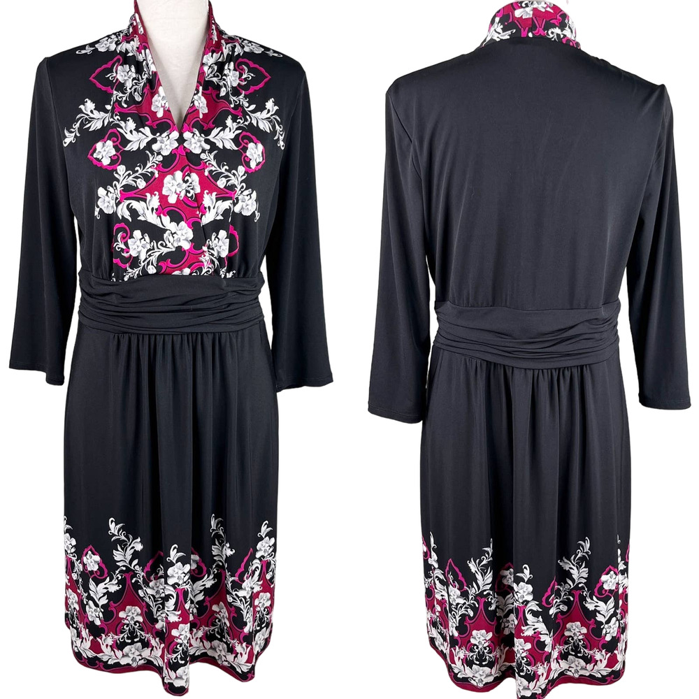 White House Black Market Dress Large V-Neck Black Wine